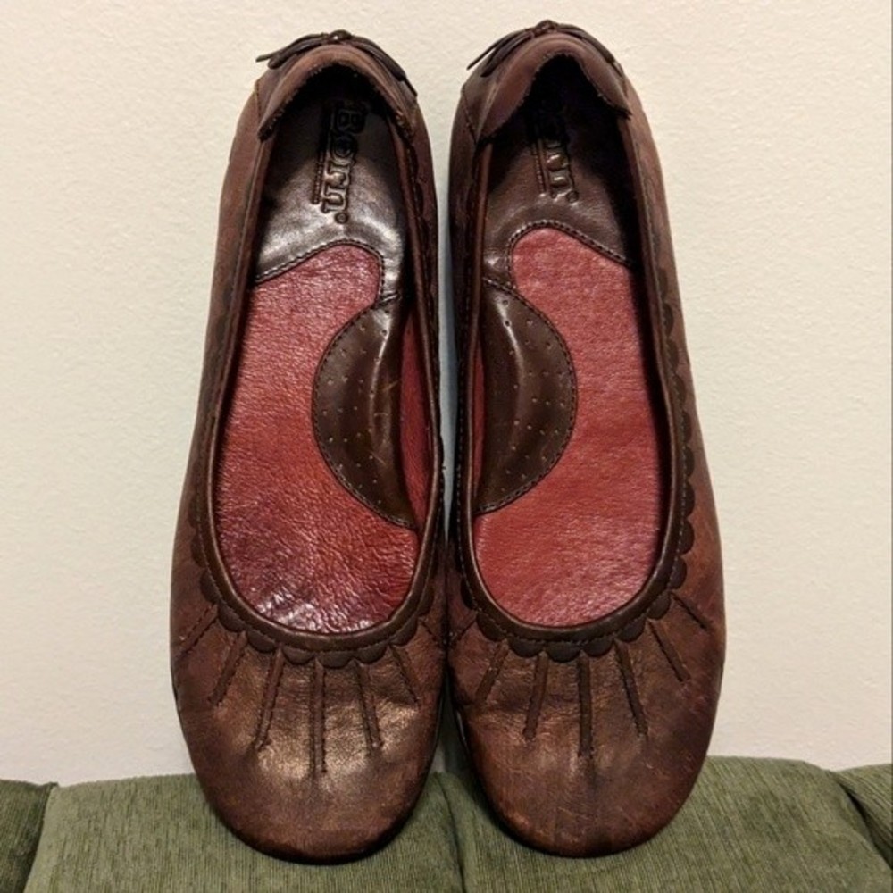 Born Scotti Metallic Brown Genuine Leather Slip On Boho Ballet Flats